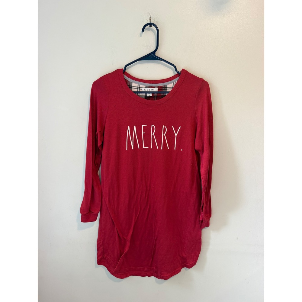 Rae Dunn Mens Red Merry Holiday Long Sleeve Sleep Shirt Waffle Knit size M